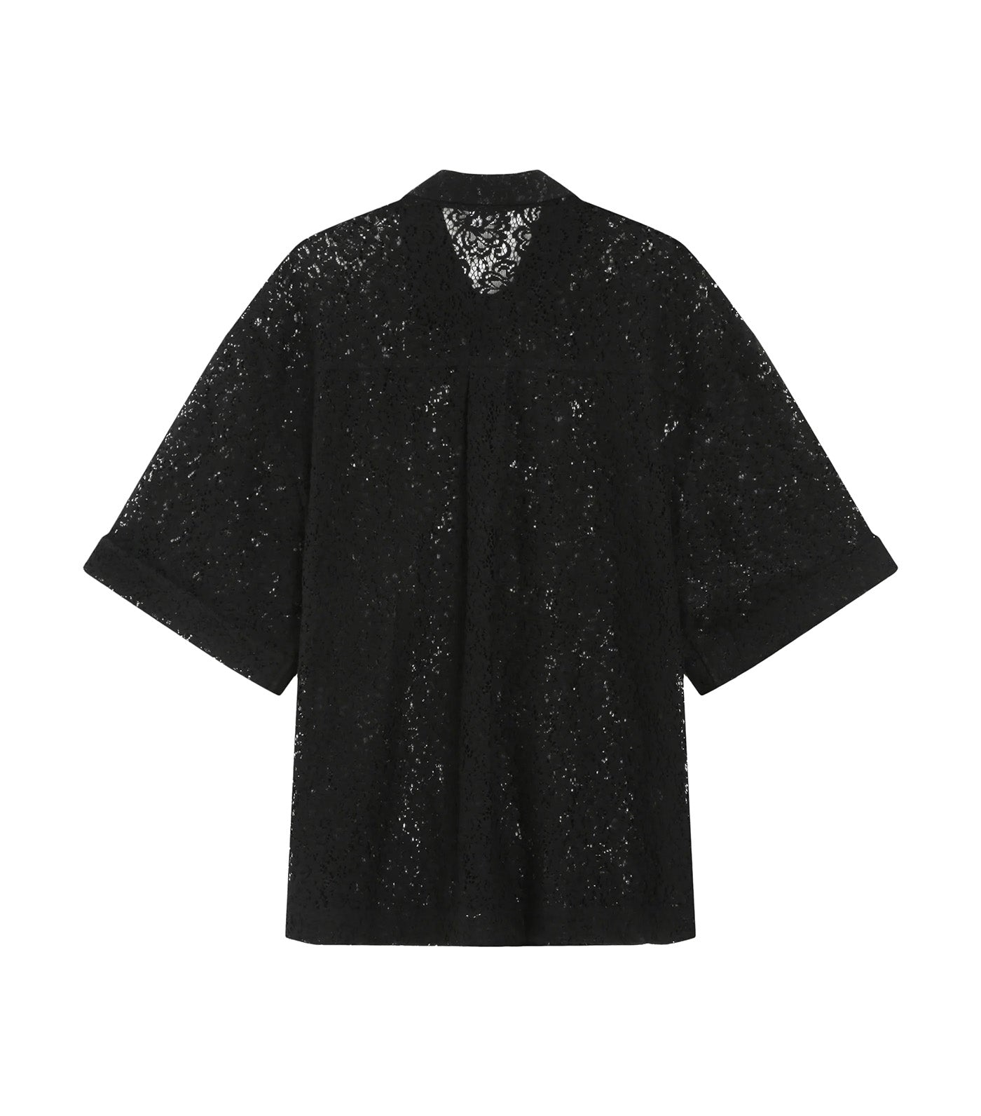 Vendel Sheer Three-Quarter-Sleeved Lace Shirt Black