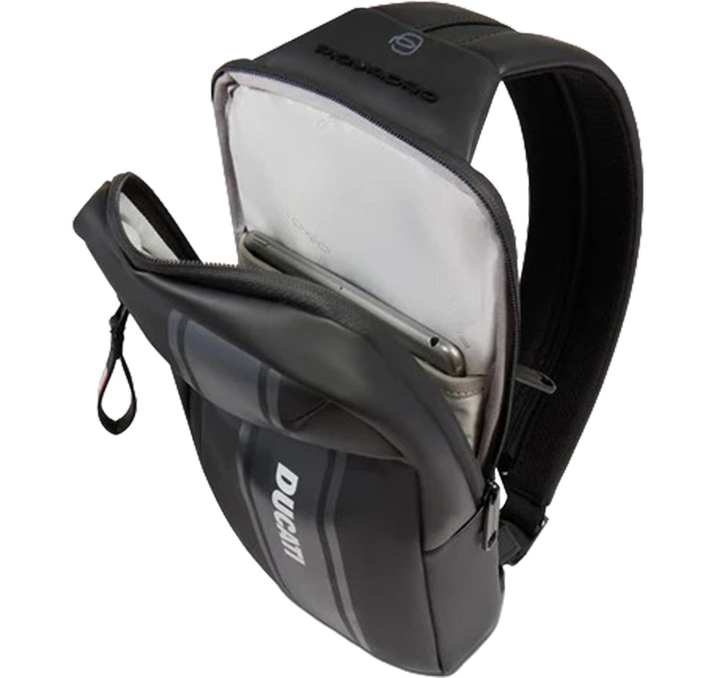 Piquadro x Ducati Water–resistant Sling Bag Black