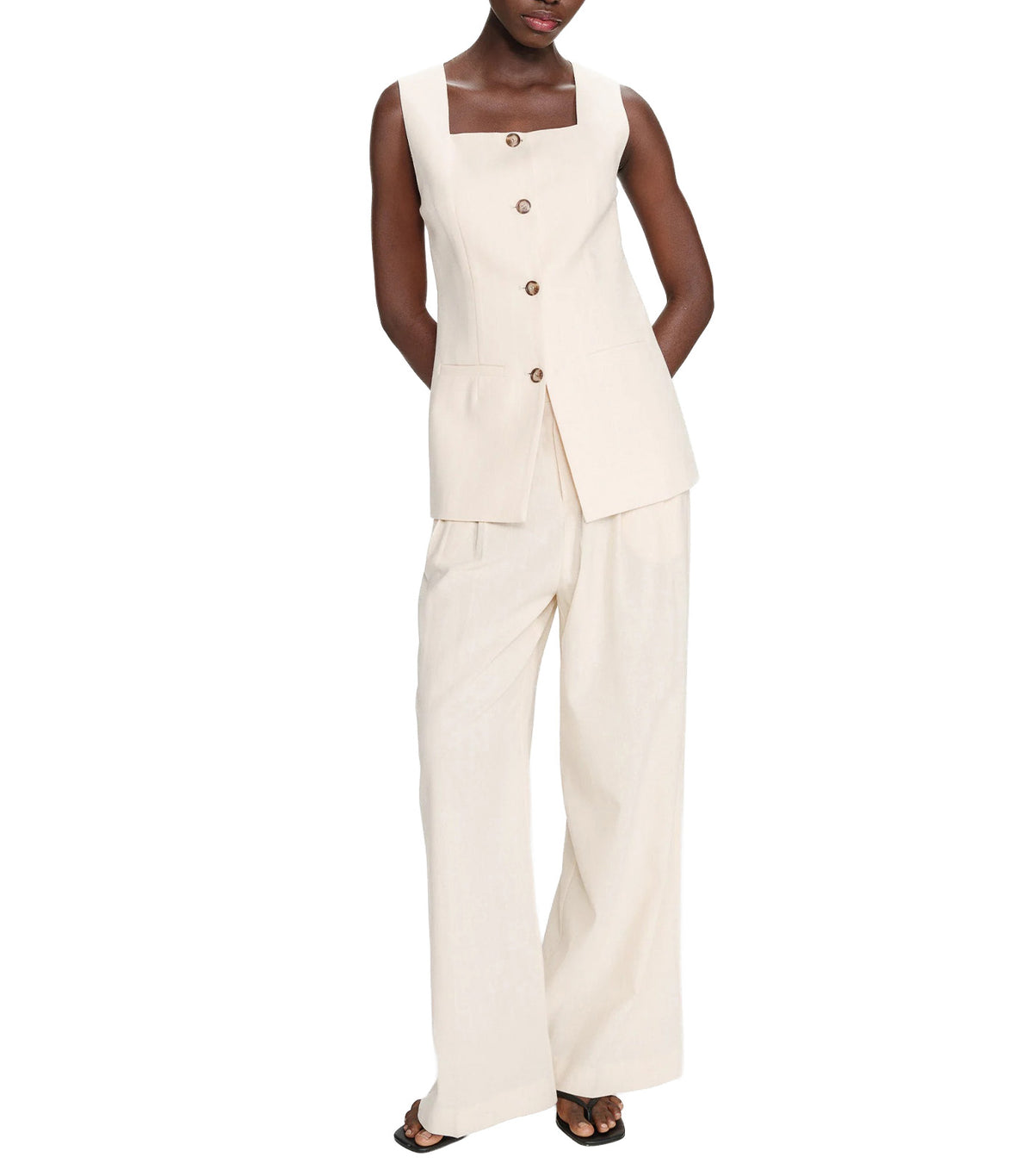 Vic Sleeveless Striped Linen Vest Vanilla