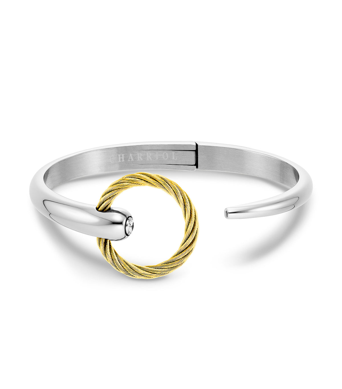 Infinity Zen Bangle Stainless Steel and Yellow Gold