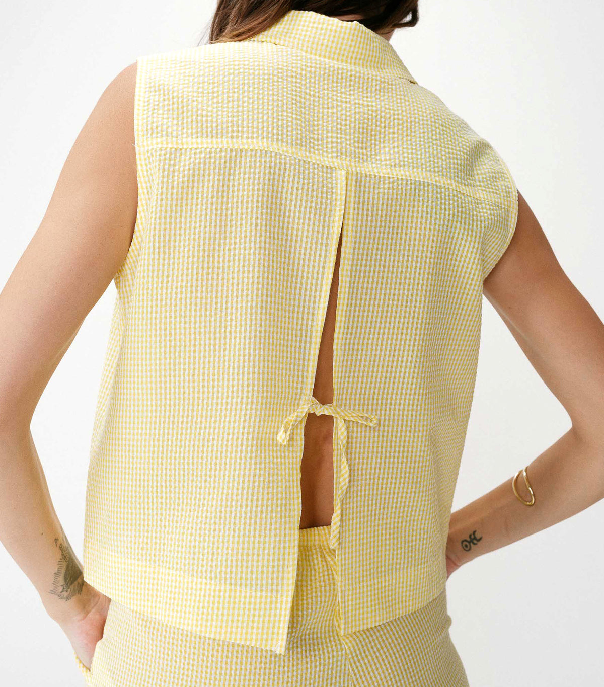 Windell Sleeveless Gingham Cotton Shirt Yellow