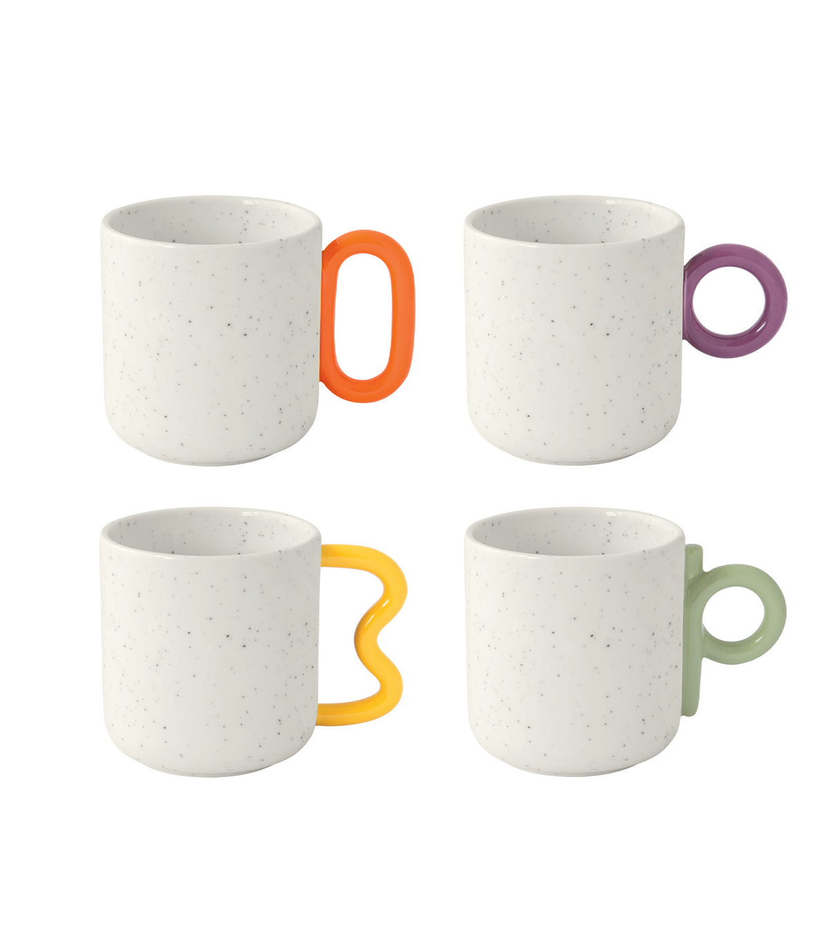 Creative White w/ Colored Handle Set 4 Porcelain Mugs White