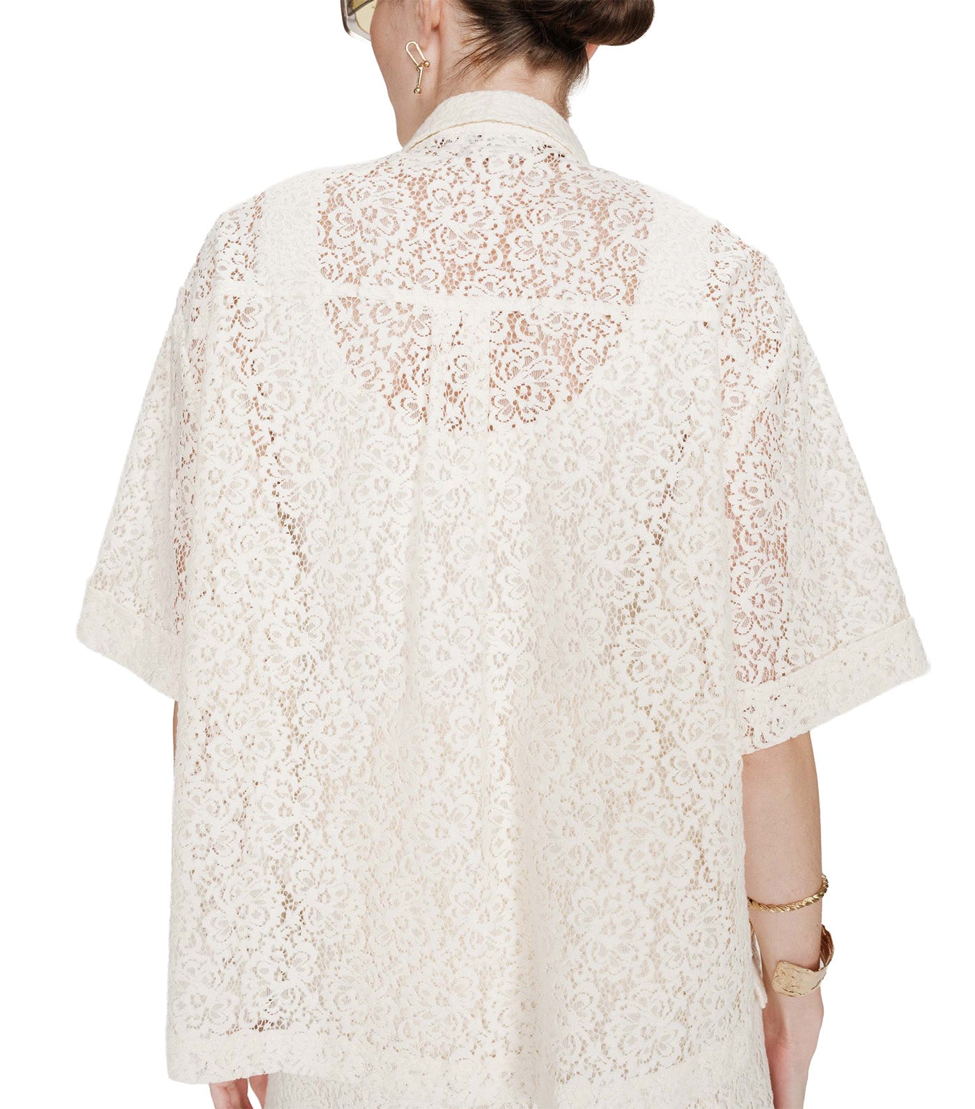Vendel Sheer Three-Quarter-Sleeved Lace Shirt Ecru