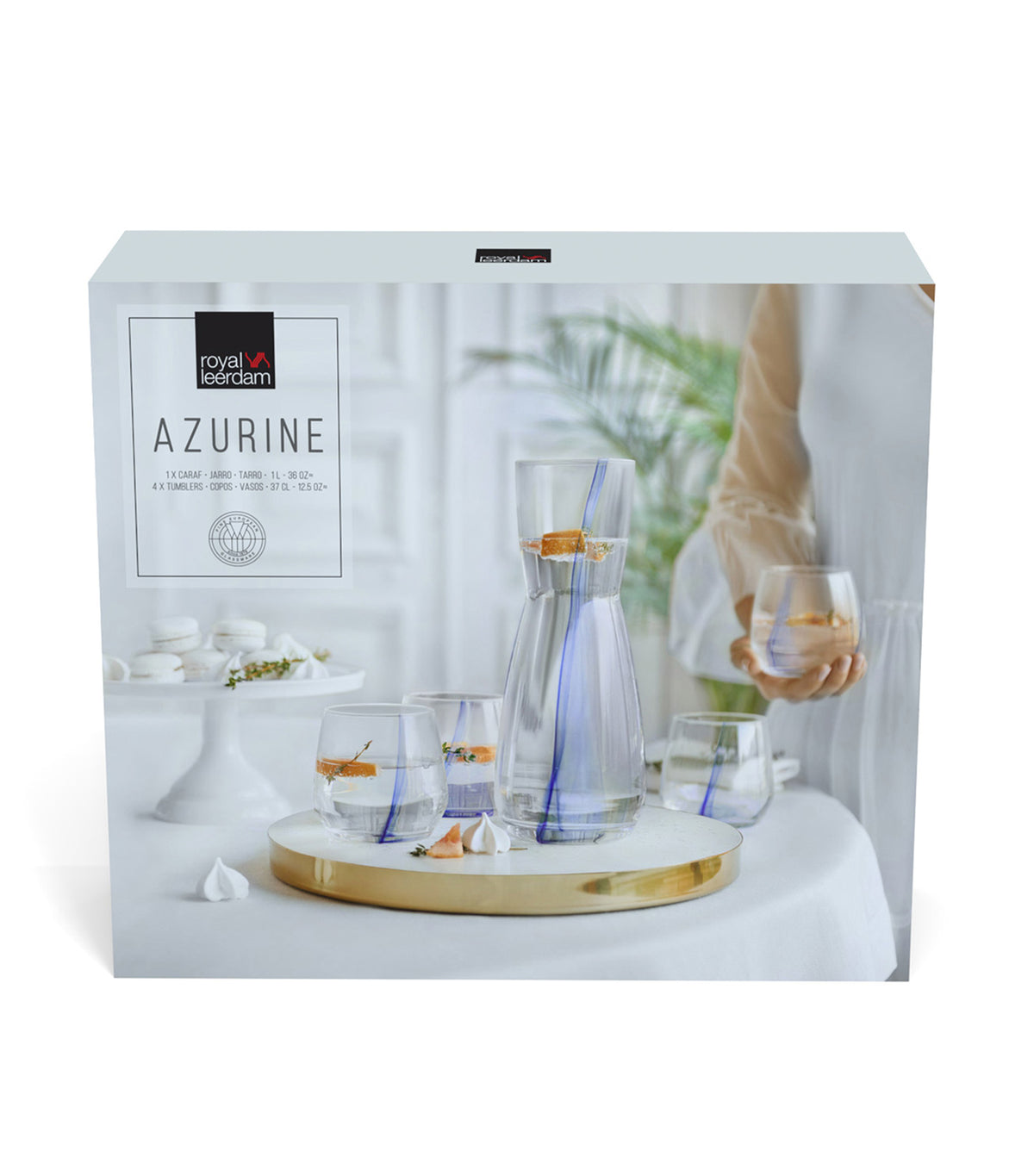 Azurine 5-piece Set Decanter and Tumblers Transparent with Cobalt Wave