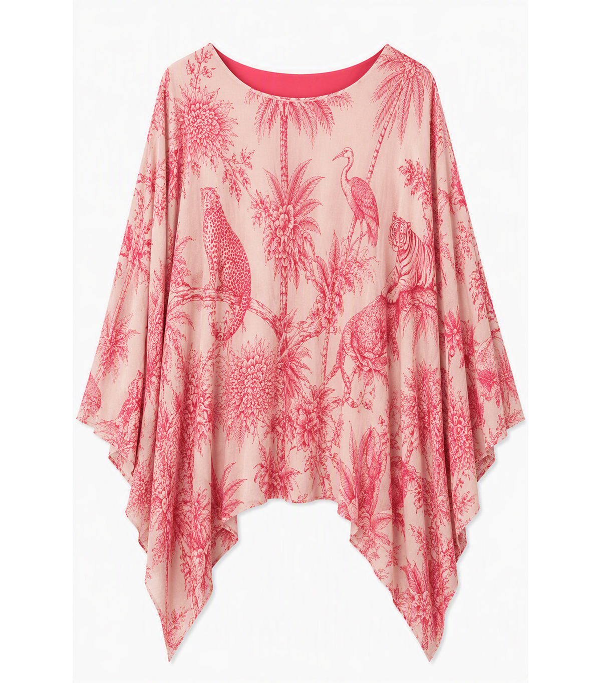 Tropical Print Overlay Blouse Pink