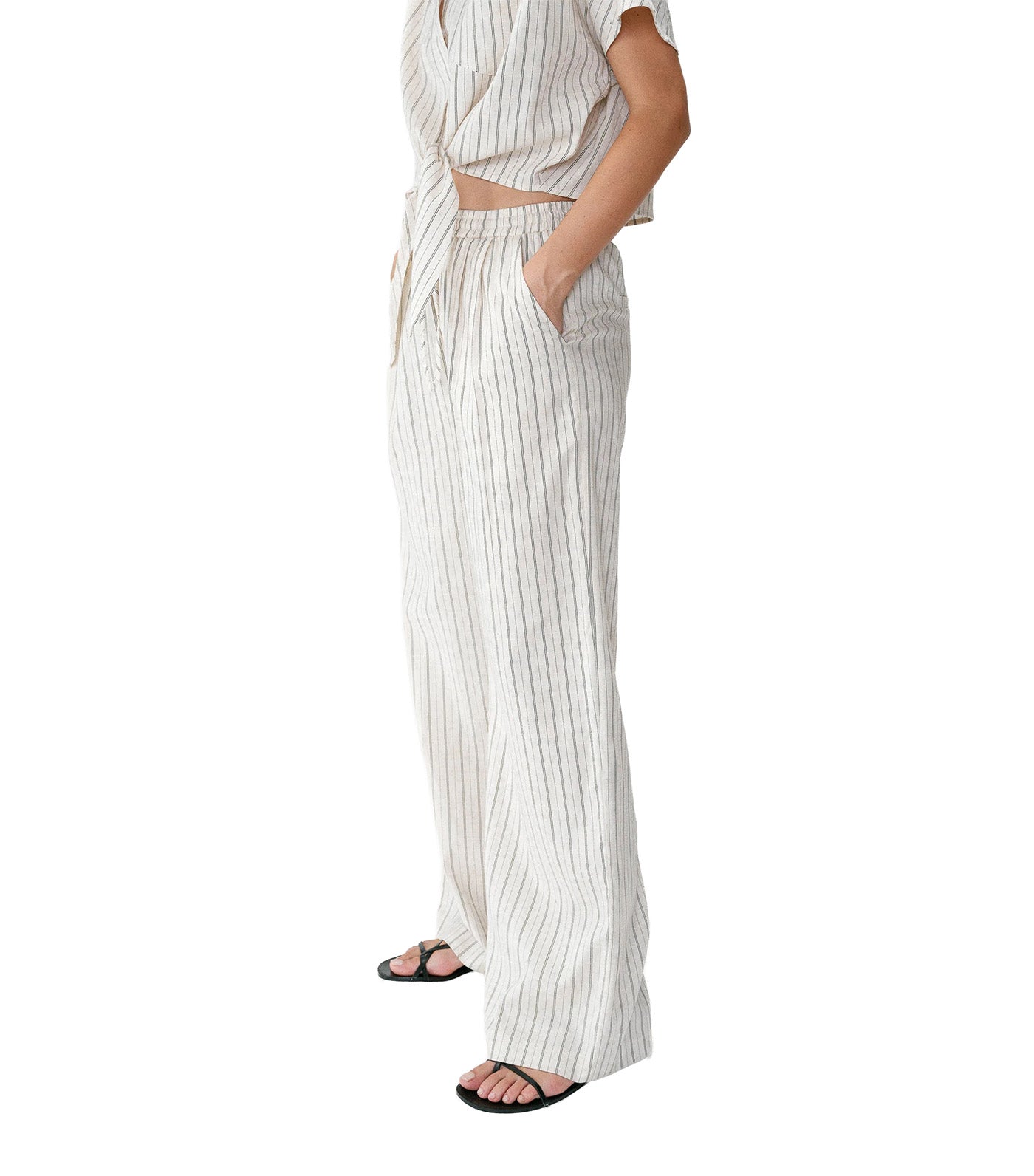 Weston Striped Linen and Tencel Loose-Fit Trousers Sand