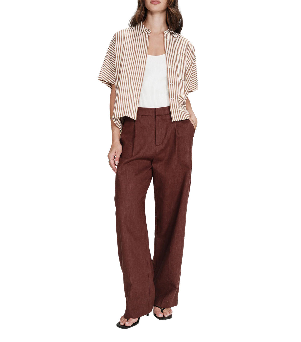 Vercia Loose Short-Sleeved Striped Shirt Mocha