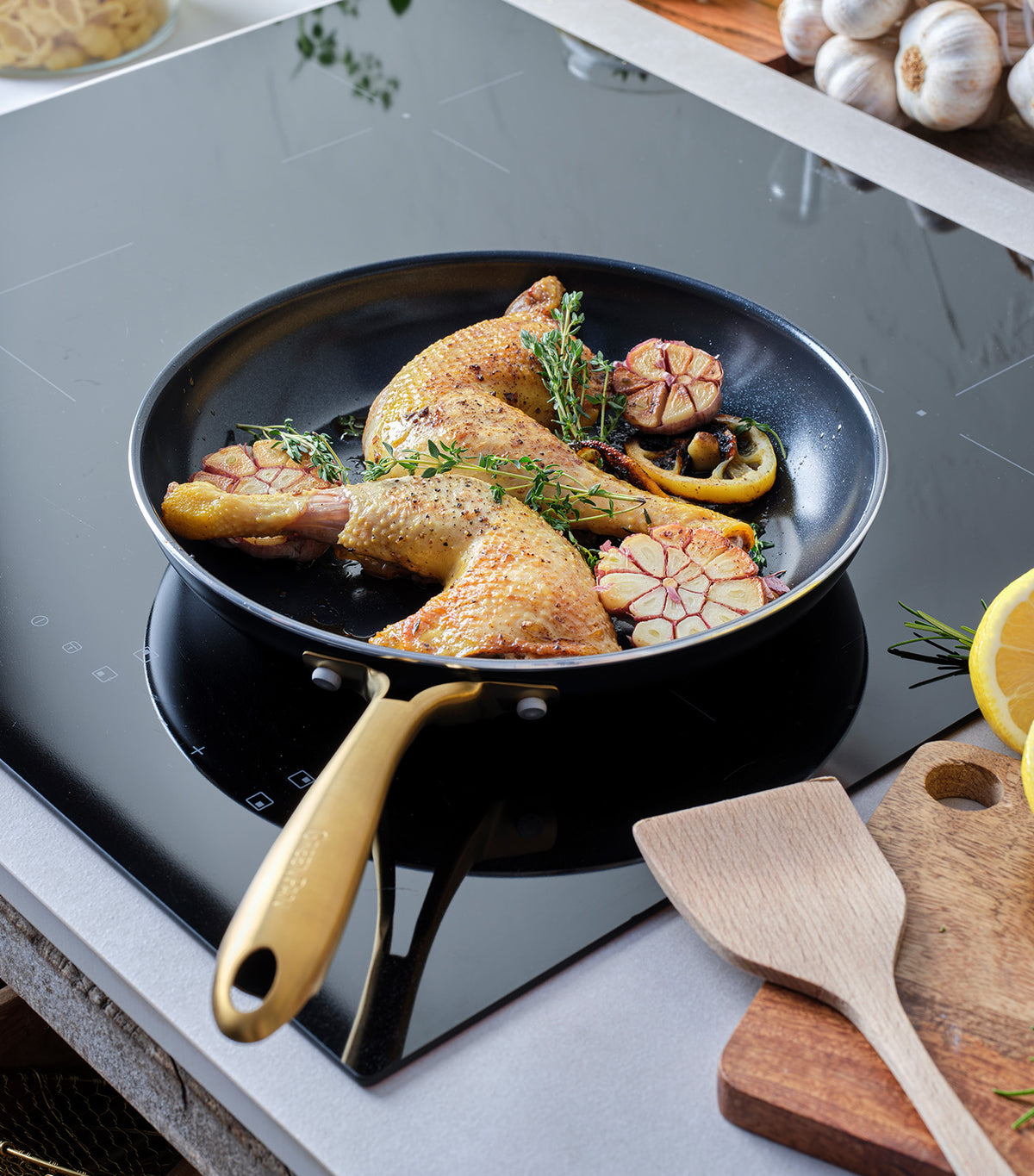 Studio Open Frypan Black with Gold Handle
