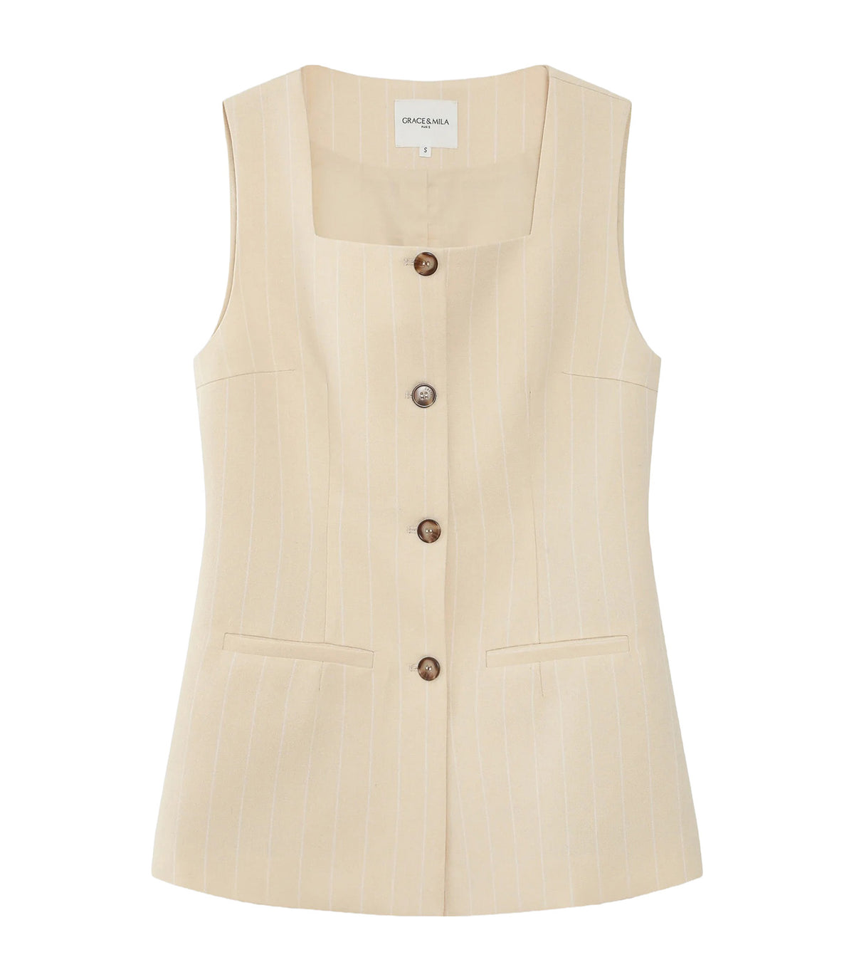 Vic Sleeveless Striped Linen Vest Vanilla
