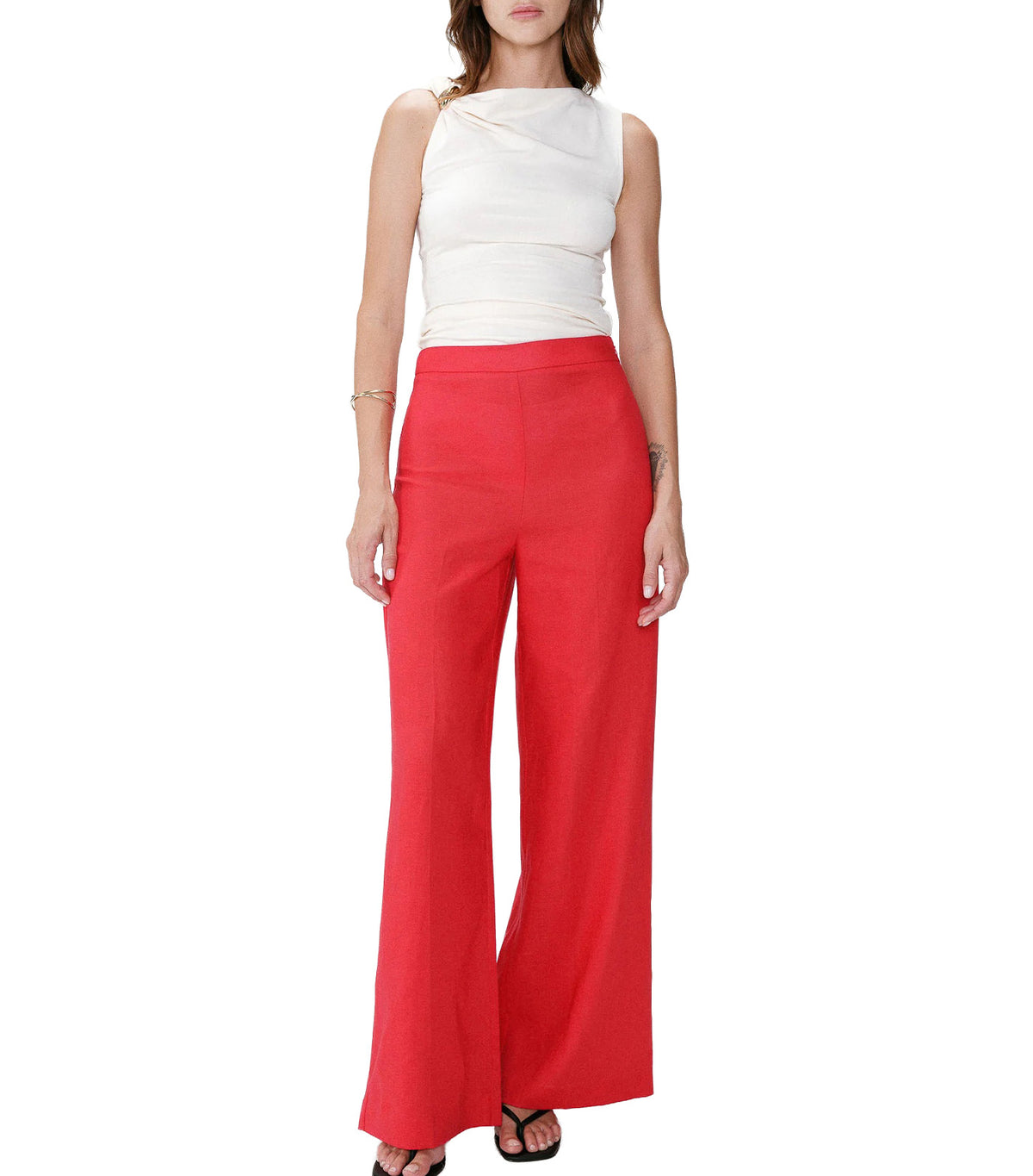 Wesley High-Waisted Wide-Leg Linen Trousers Red