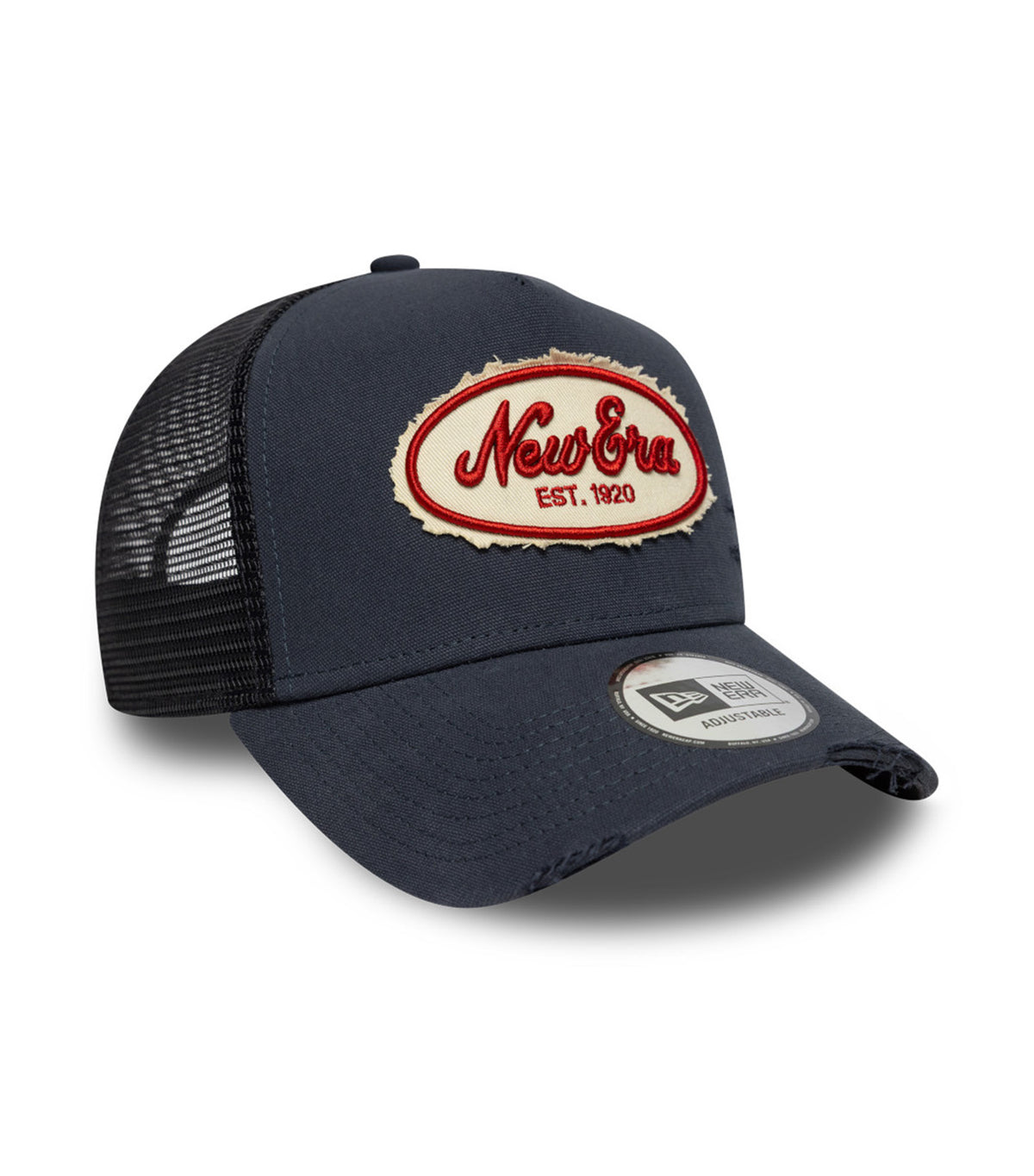 Oval Logo Canvas Distress Navy 9FORTY E-Frame Trucker Snapback Cap Navy