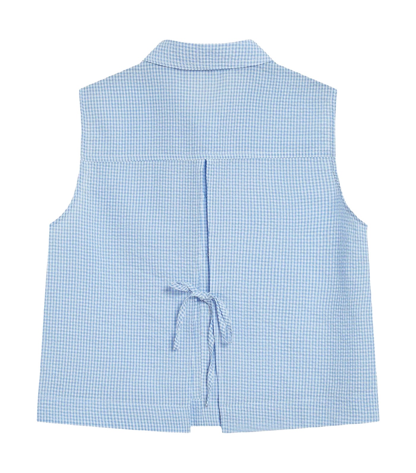 Windell Sleeveless Gingham Cotton Shirt Sky Blue