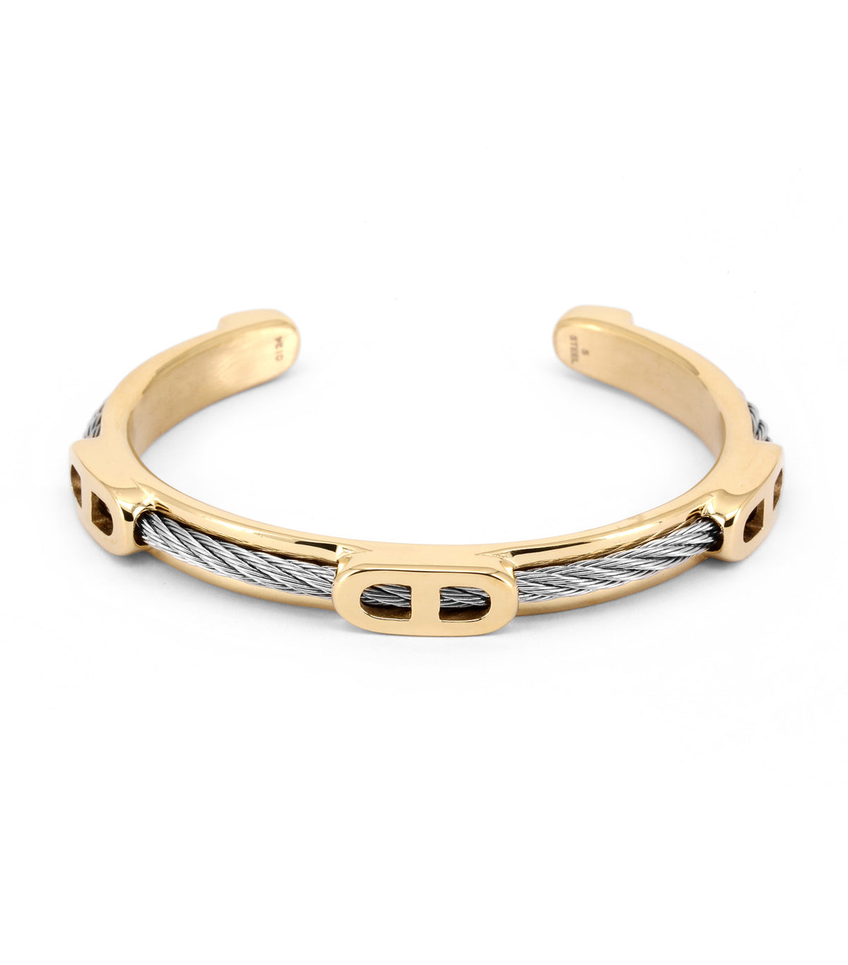 Celtic Nomade Mens Bangle Stainless Steel and Yellow Gold