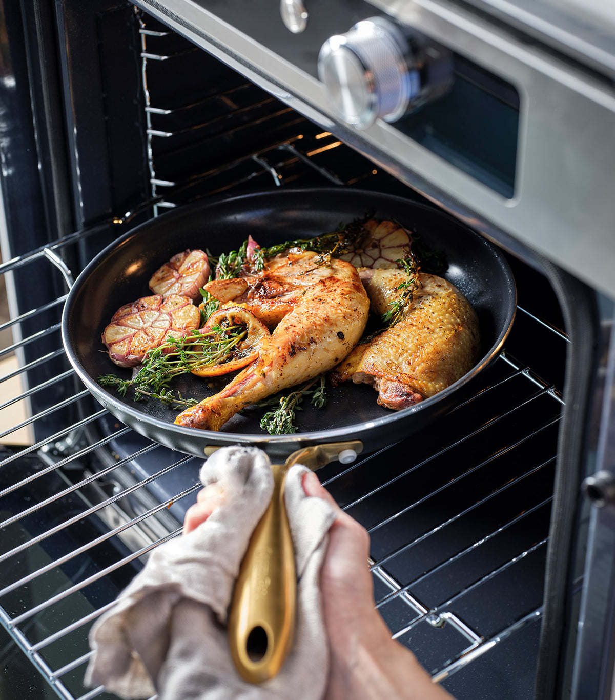 Studio Open Frypan Black with Gold Handle