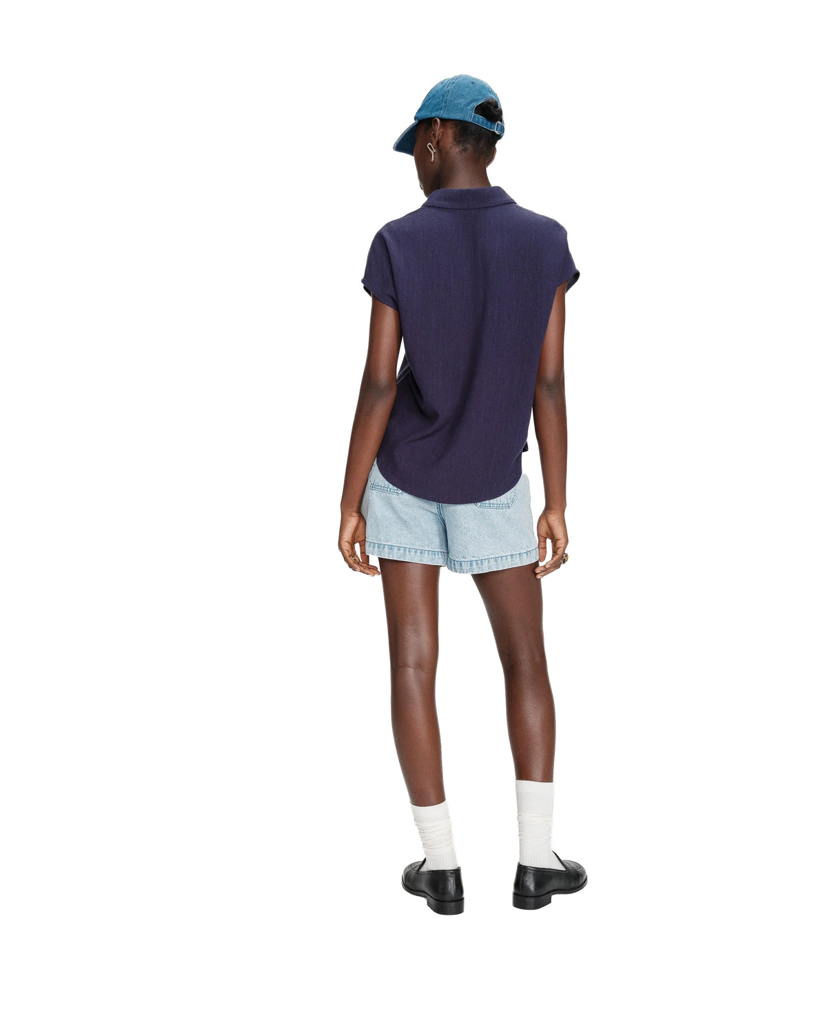 Perez Fluid Short-Sleeved Linen Shirt Navy