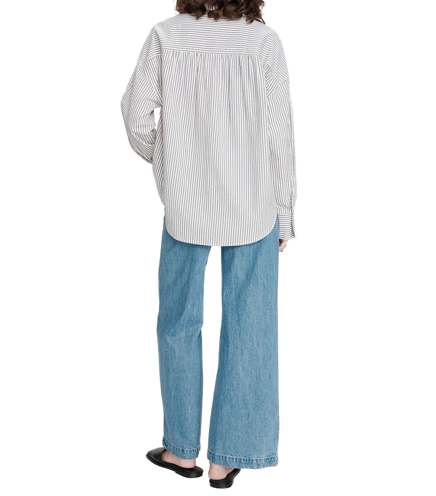 Vipera Oversized Striped Cotton Shirt Navy
