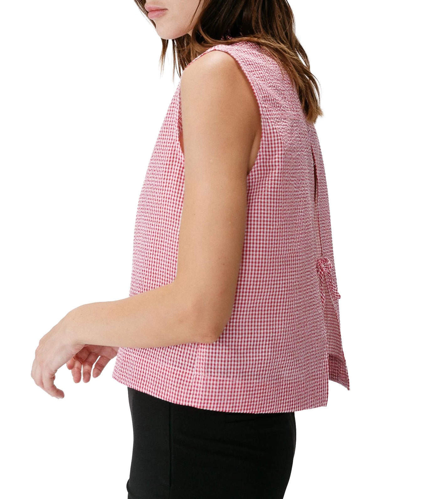 Windell Sleeveless Gingham Cotton Shirt Red
