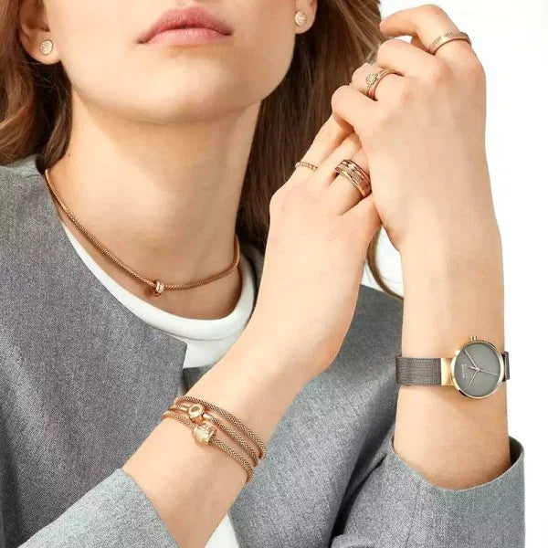 14331-369 Women's Steel Mesh Solar Watch Silver/Rose Gold
