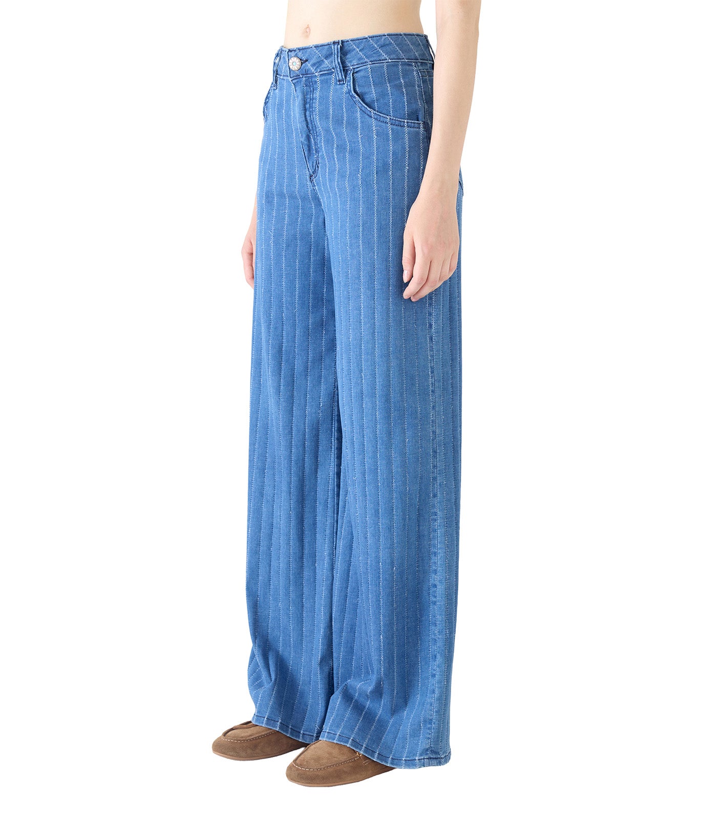 Five Wide Leg Stripe Denim Silk Blue