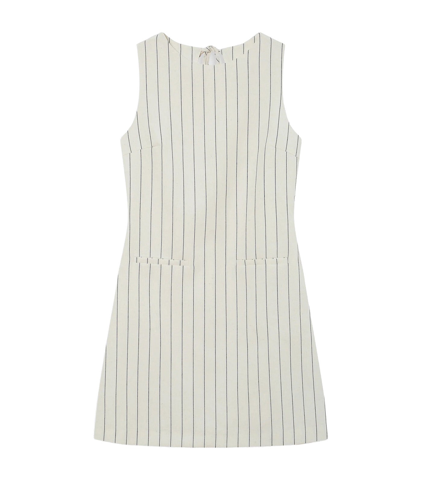 Vea Straight-Cut Short Striped Linen Dress White