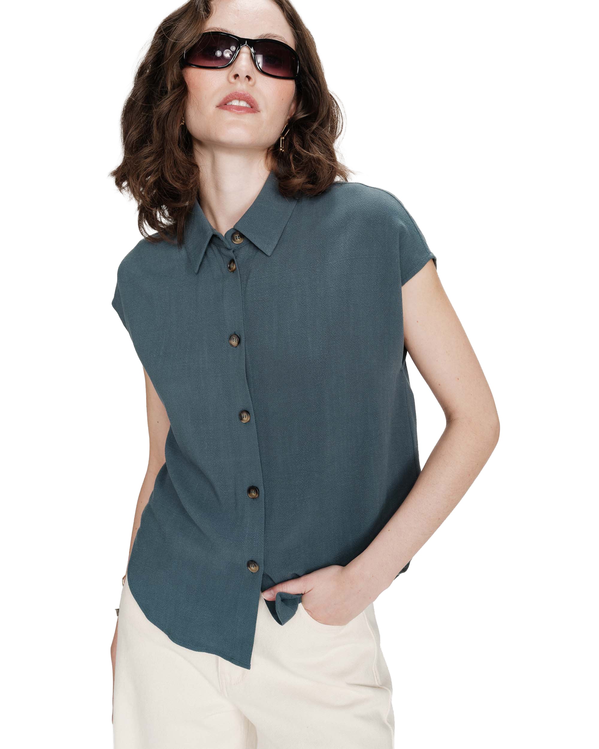Perez Fluid Short-Sleeved Linen Shirt Emerald Green