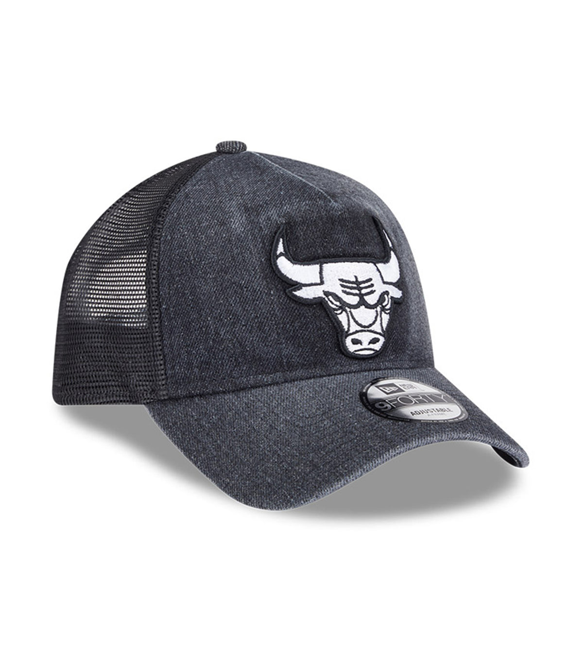 Chicago Bulls Washed Denim Q126 9FORTY A-Frame Trucker Adjustable Cap Black