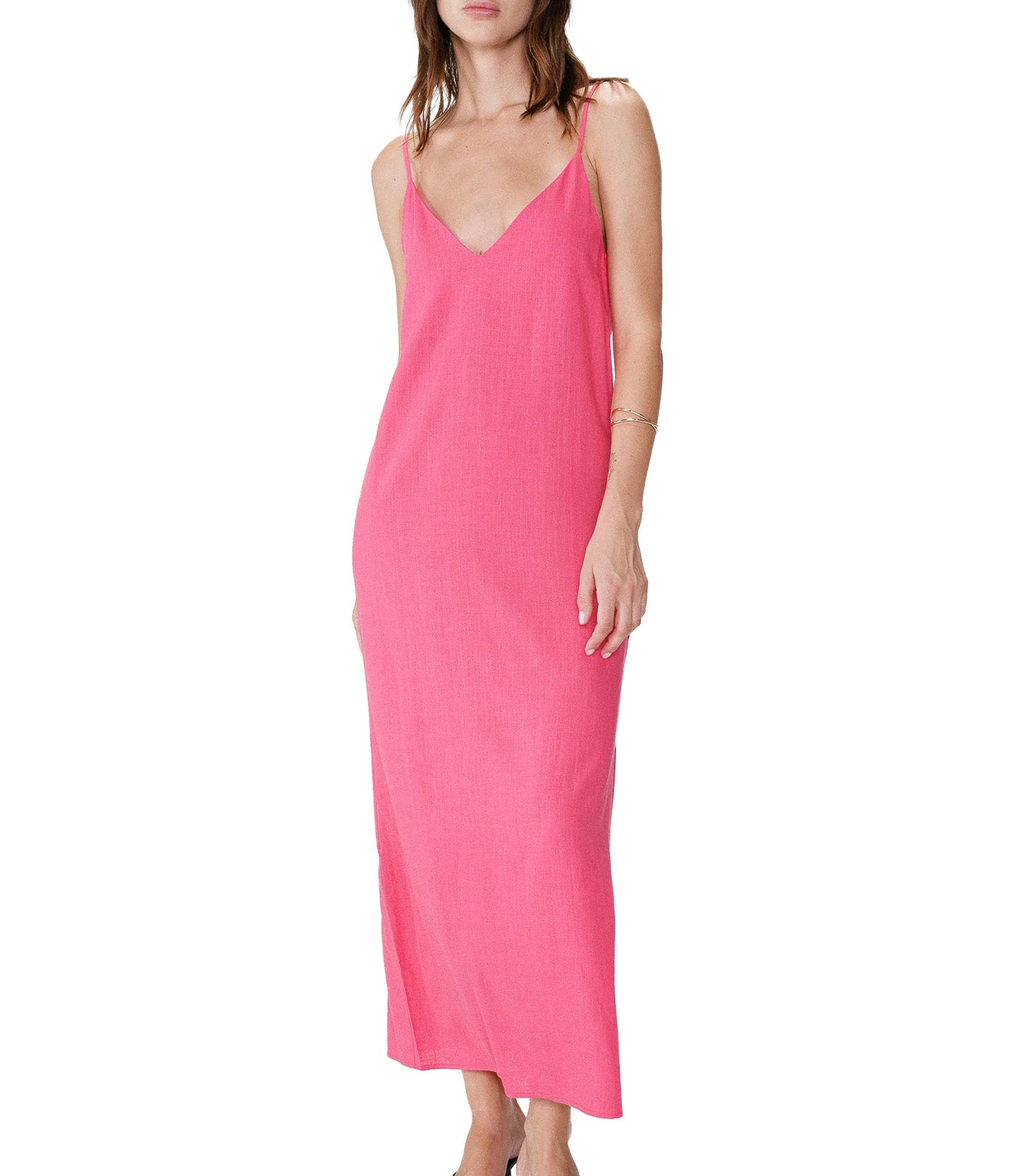 Wendra V-Neck Linen Maxi Dress Fuchsia