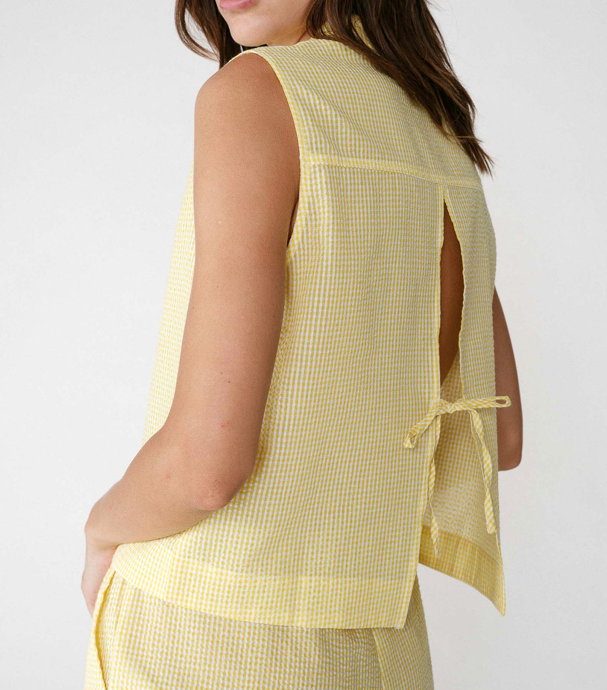 Windell Sleeveless Gingham Cotton Shirt Yellow