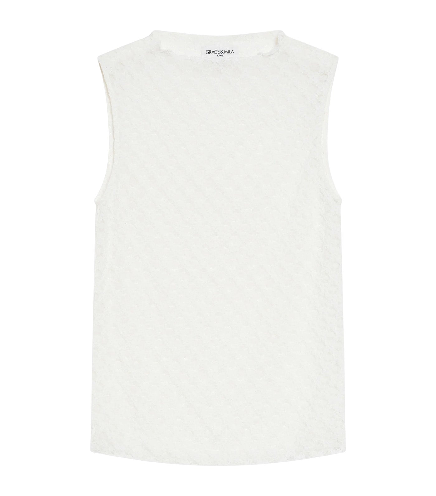 Vintie Fitted Sleeveless Lace Crew-Neck Top Ivory