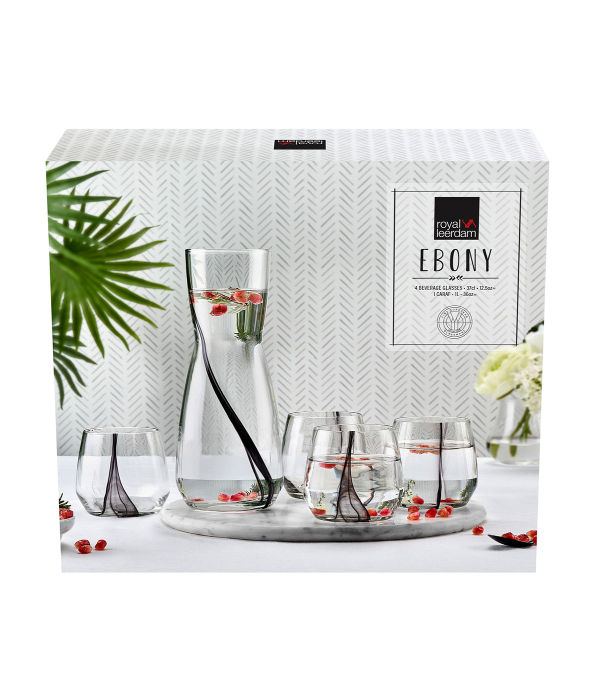 Ebony 5-piece Set Decanter Tumblers Transparent with Black Wave