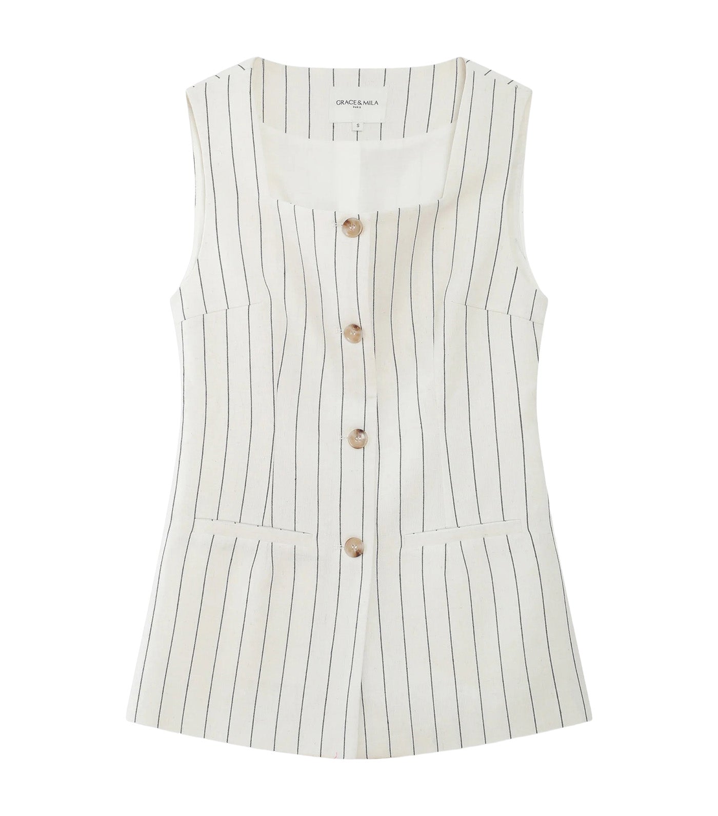 Vic Sleeveless Striped Linen Vest White