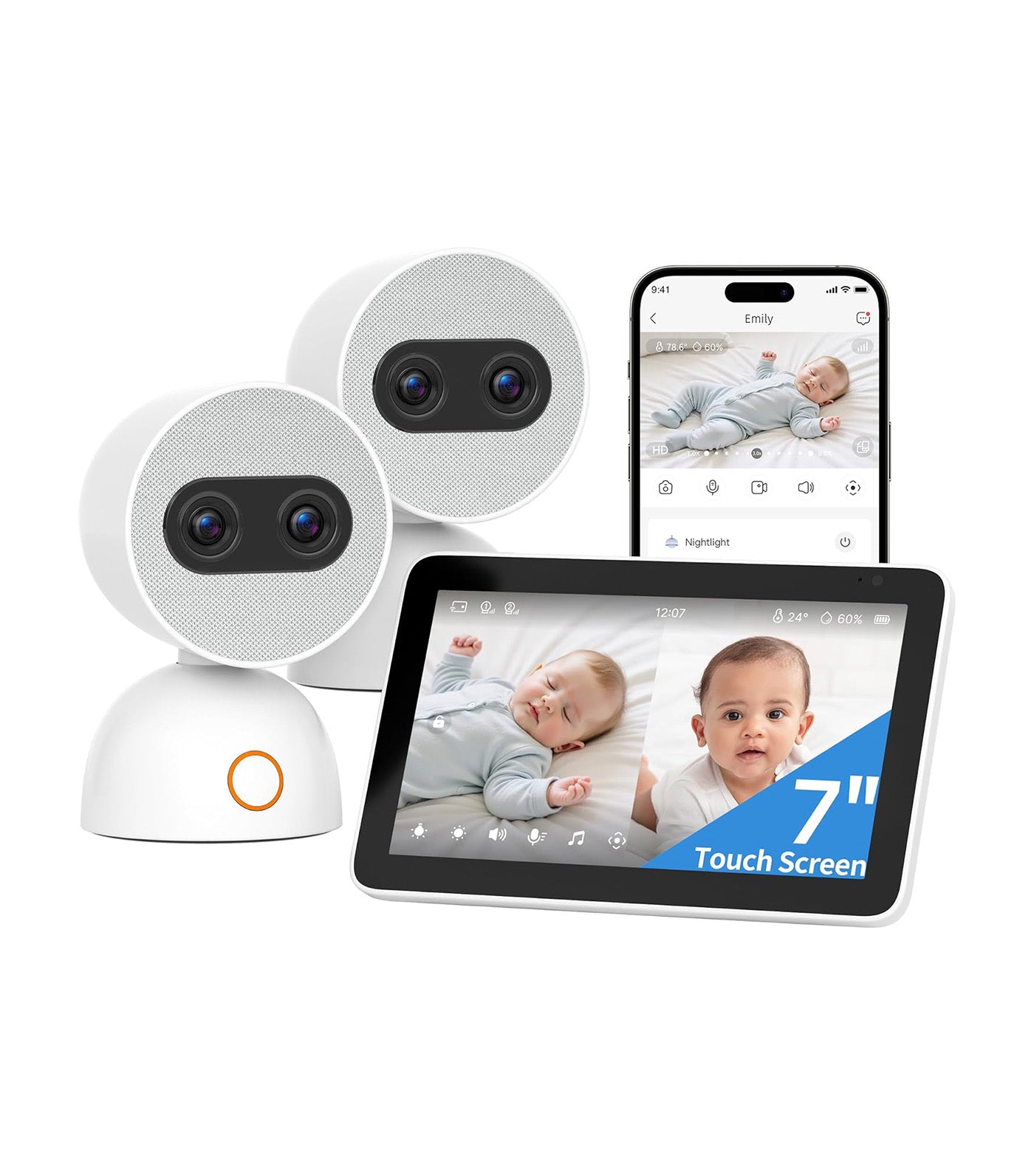 Simsky AI Baby Monitor (App & 7" Touch Screen Monitor) White