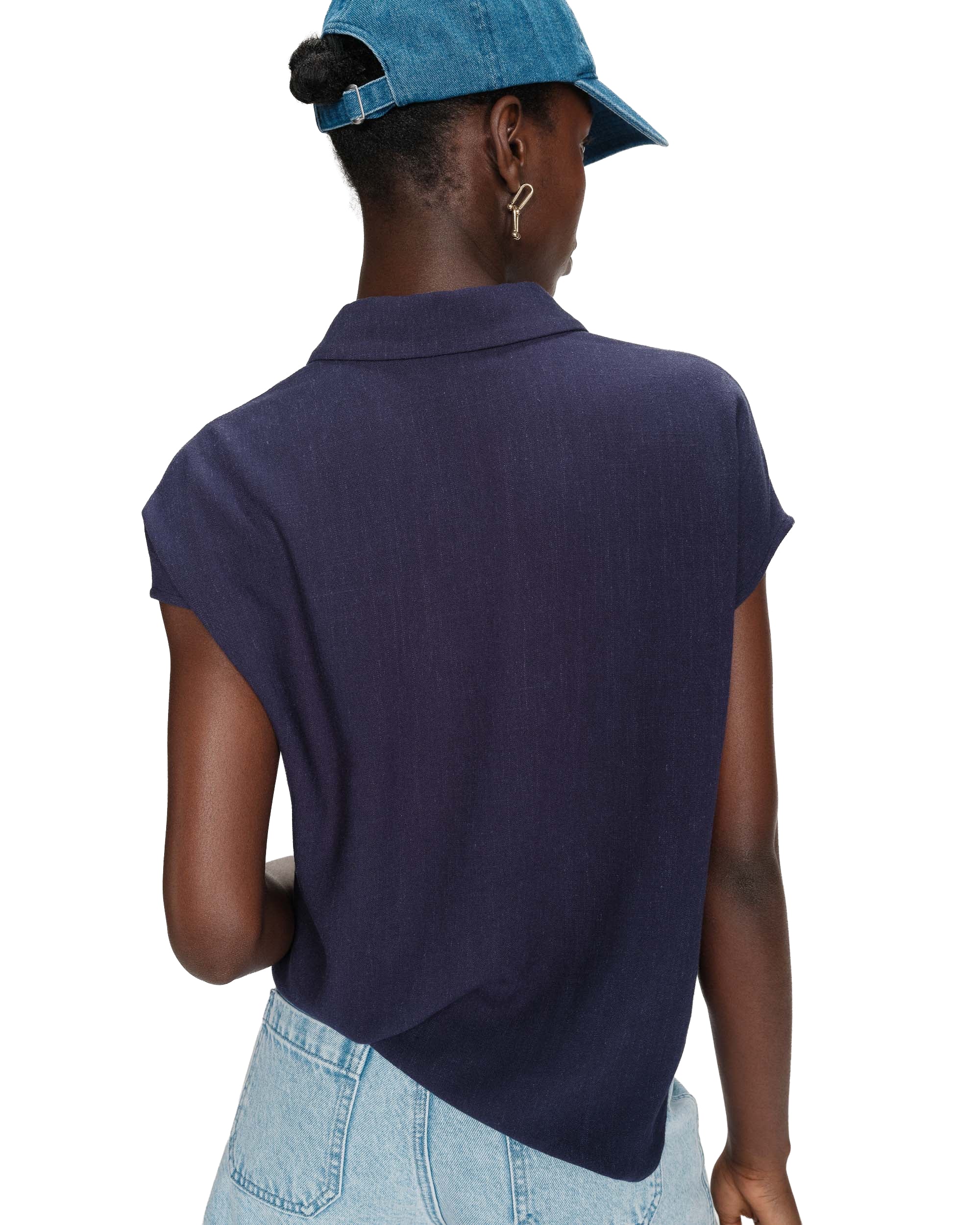 Perez Fluid Short-Sleeved Linen Shirt Navy