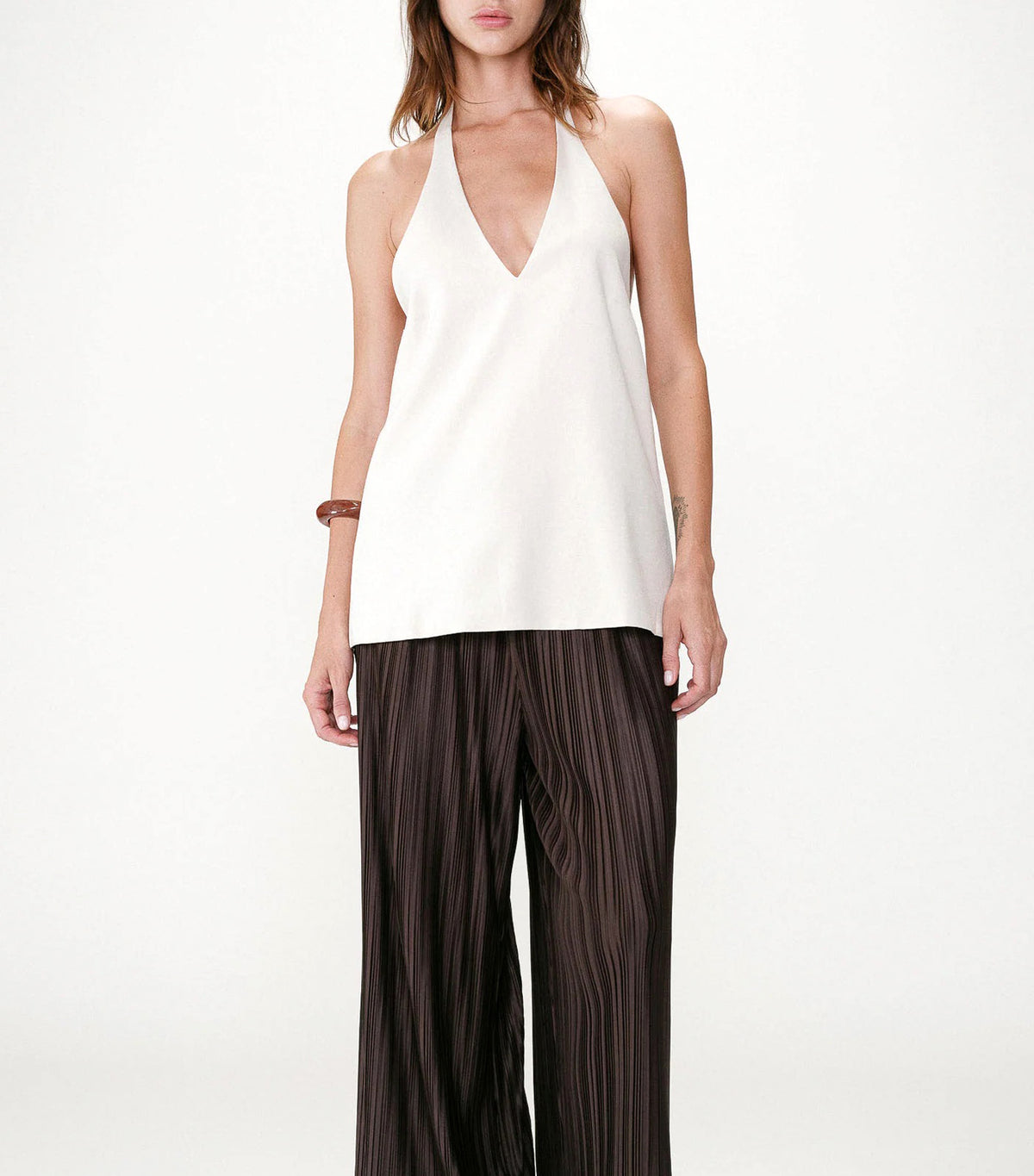 Wise Linen V-Neck Halter Tie-Front Top Sand