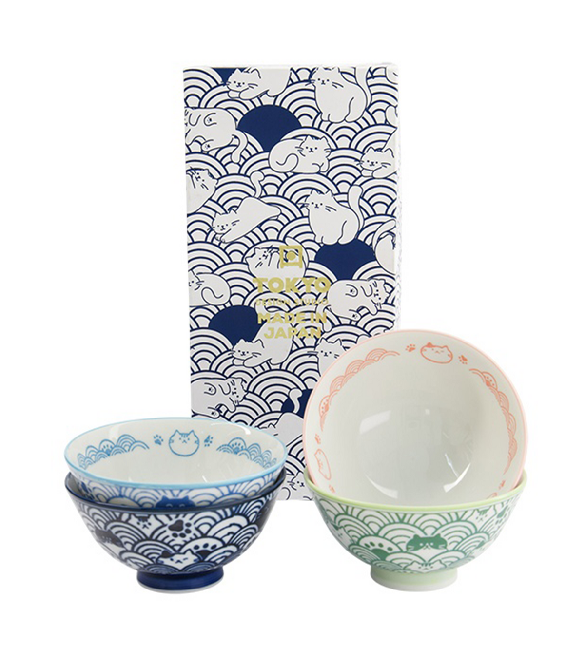 Kawaii Anime Cat Rice Bowl Gift Set Multi (4 Pieces)