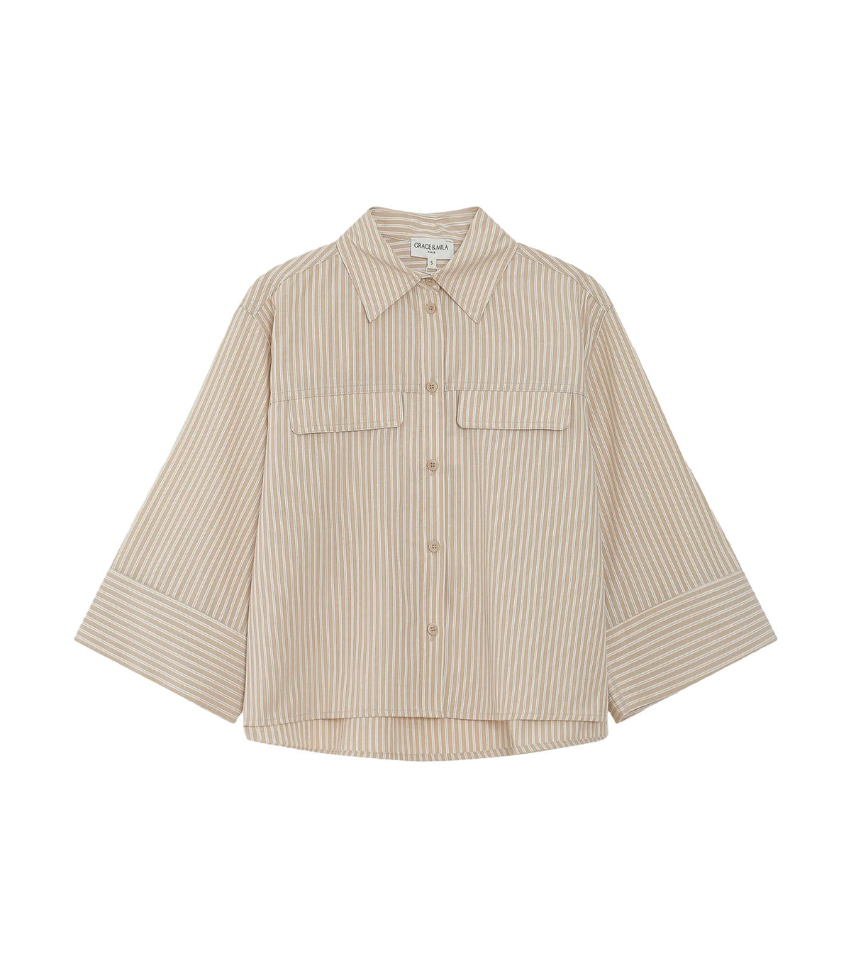 Voice Short Striped Shirt Sand