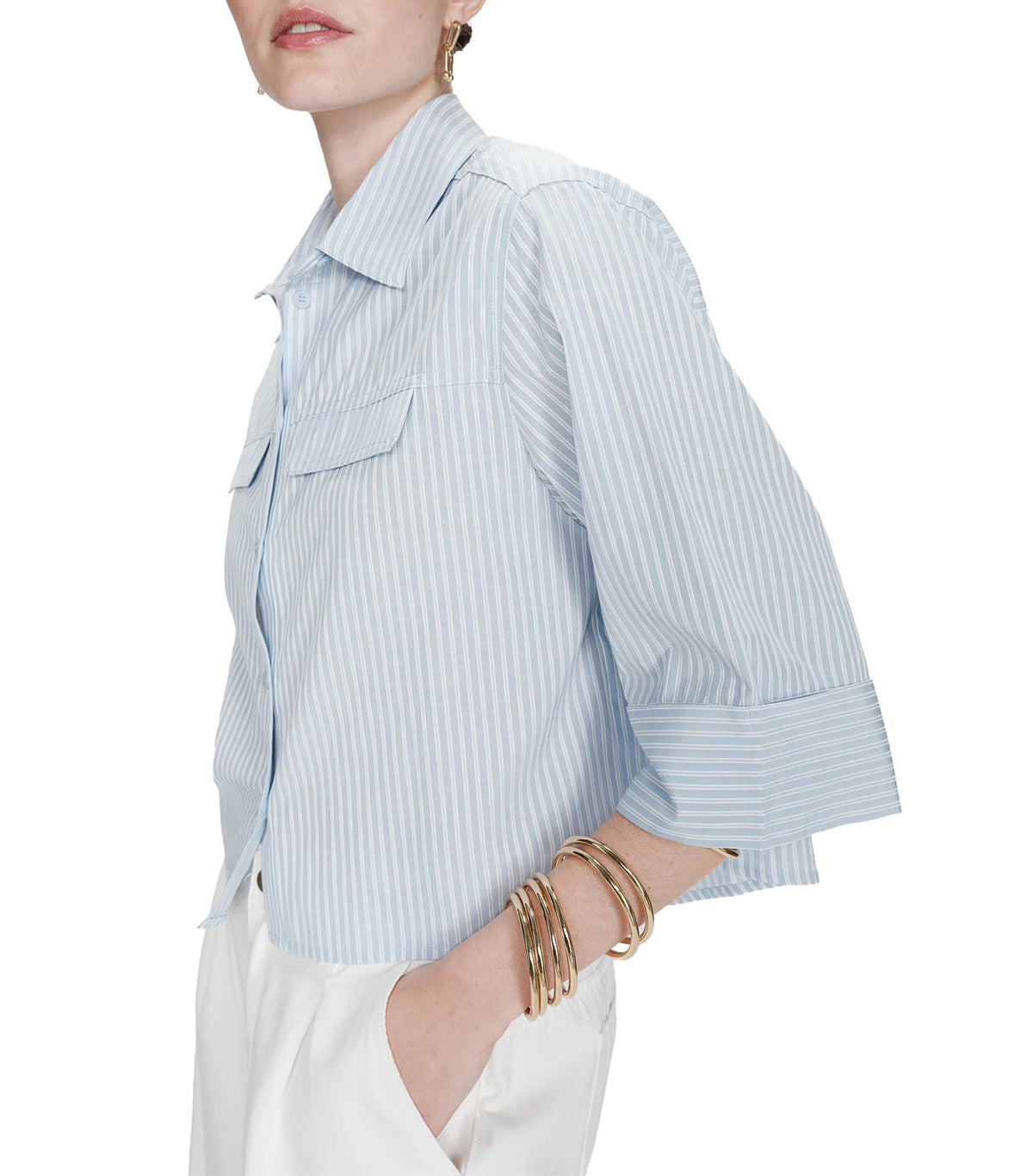 Voice Short Striped Shirt Sky Blue