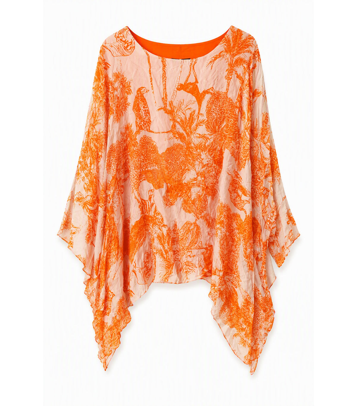 Tropical Print Overlay Blouse Orange