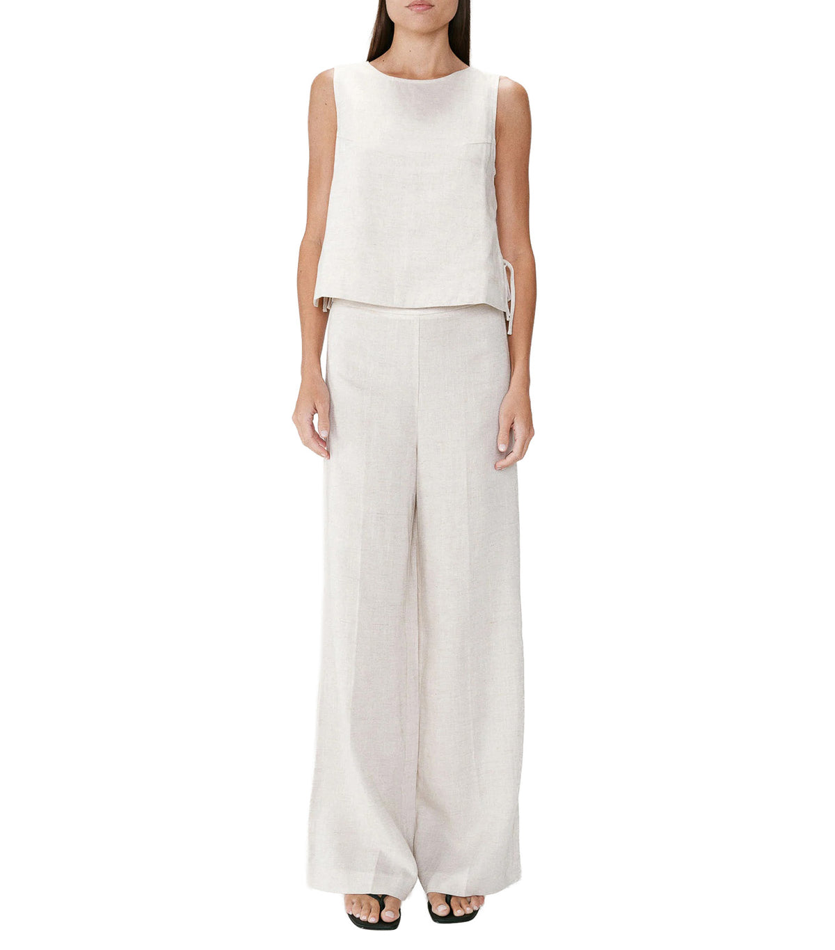 Wesca Straight-Cut Sleeveless Tie-Front Top Sand