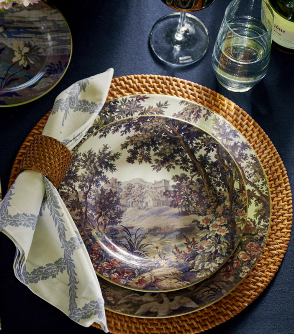 Kravet Folly Scenic Stoneware Salad Plates Mixed Set of 4 Multi