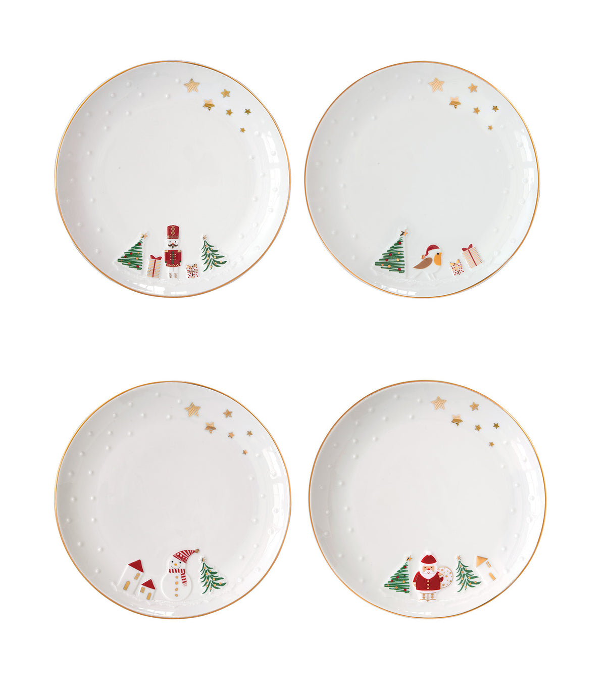 Let It Snow Set 2 Porcelain Dessert Plates with Embossed Design