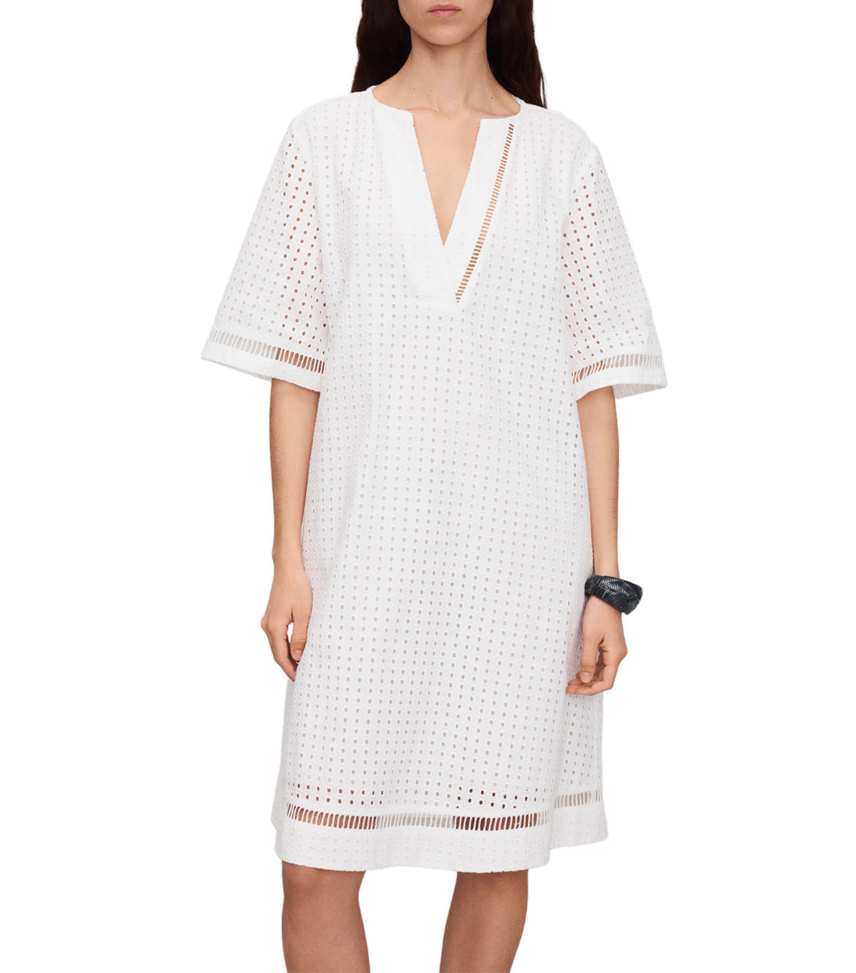 Poplin Caftan With English Embroidery White