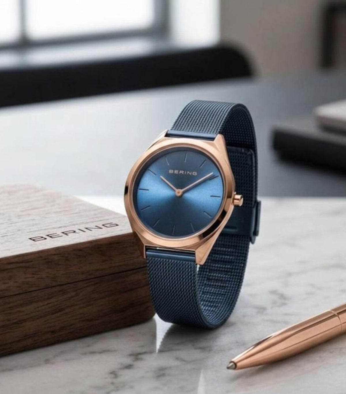17031-367 Women's Ultra Slim Quartz Watch Blue/Rose Gold