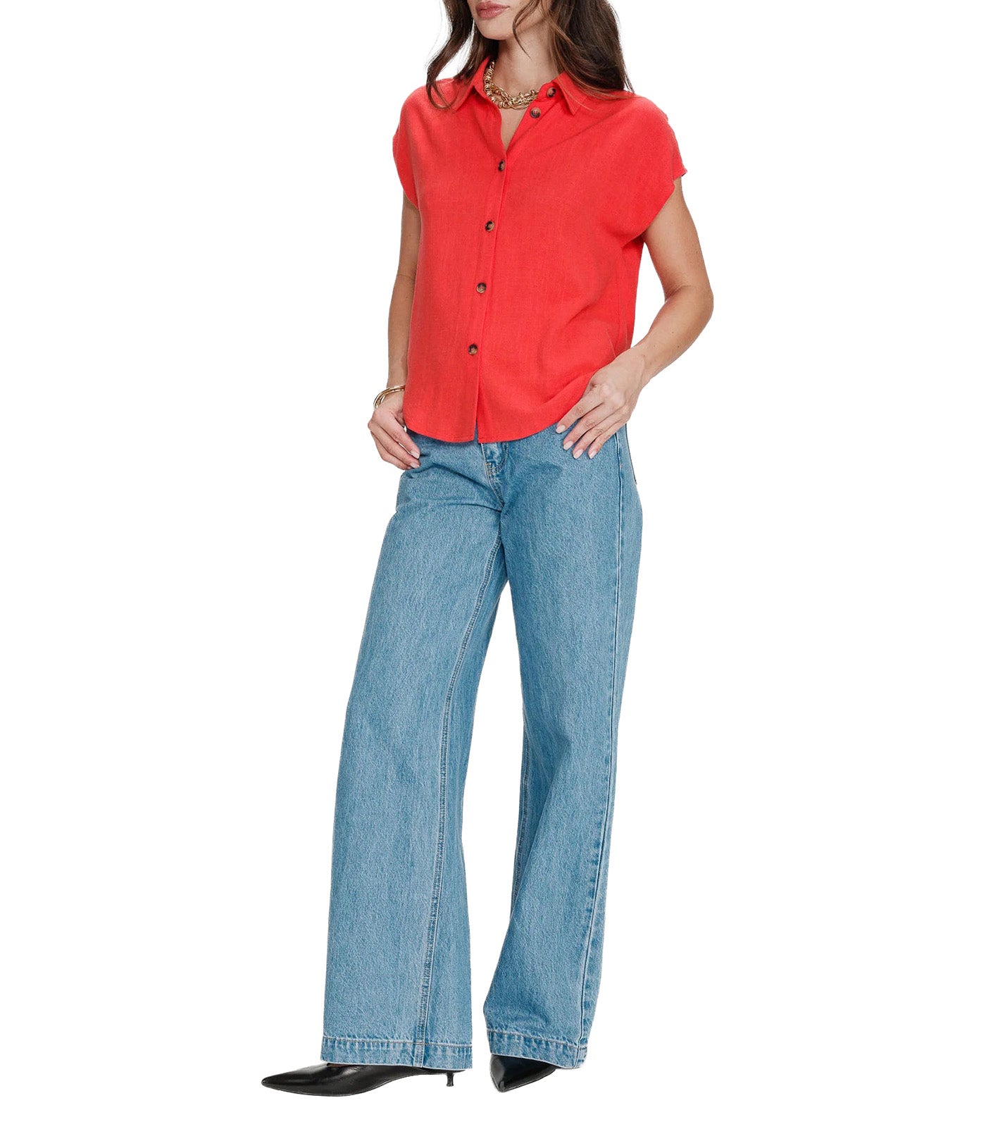 Perez Fluid Short-Sleeved Linen Shirt Blood Red