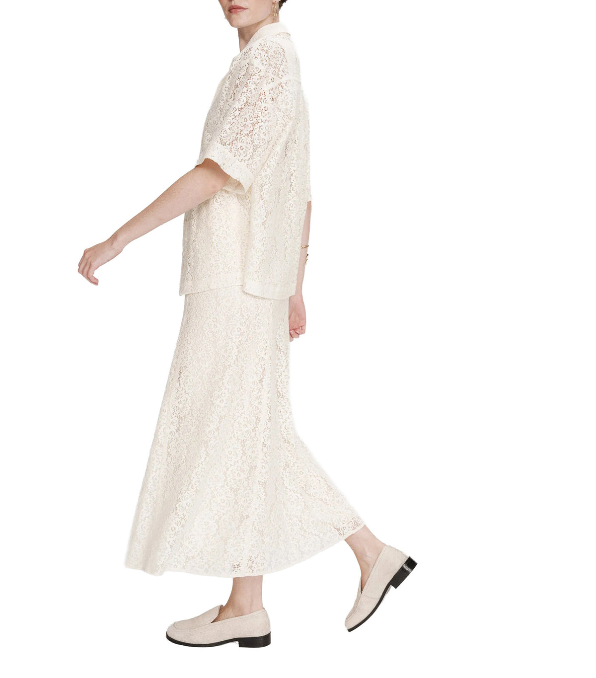 Vendel Sheer Three-Quarter-Sleeved Lace Shirt Ecru