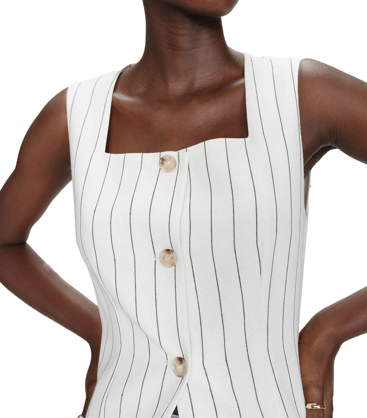 Vic Sleeveless Striped Linen Vest White