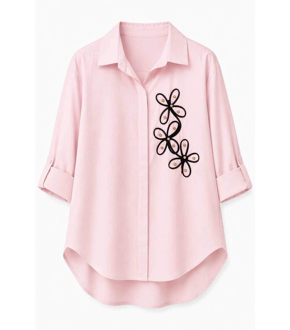 Blouse with Floral Applique Design Light Pink