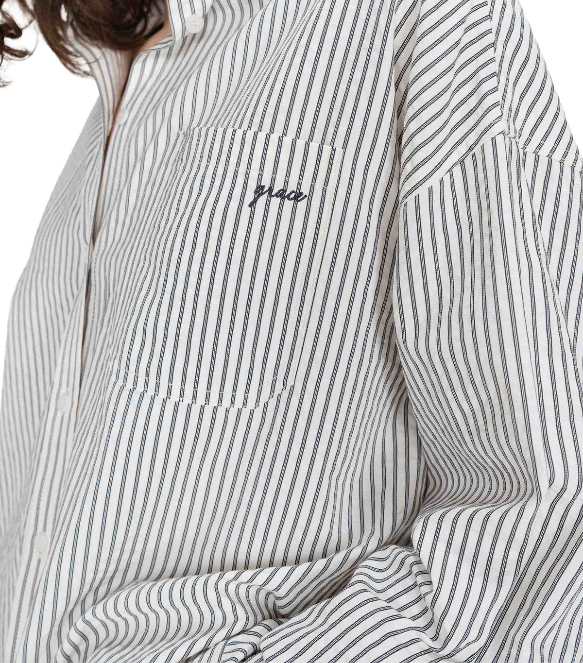 Vipera Oversized Striped Cotton Shirt Navy