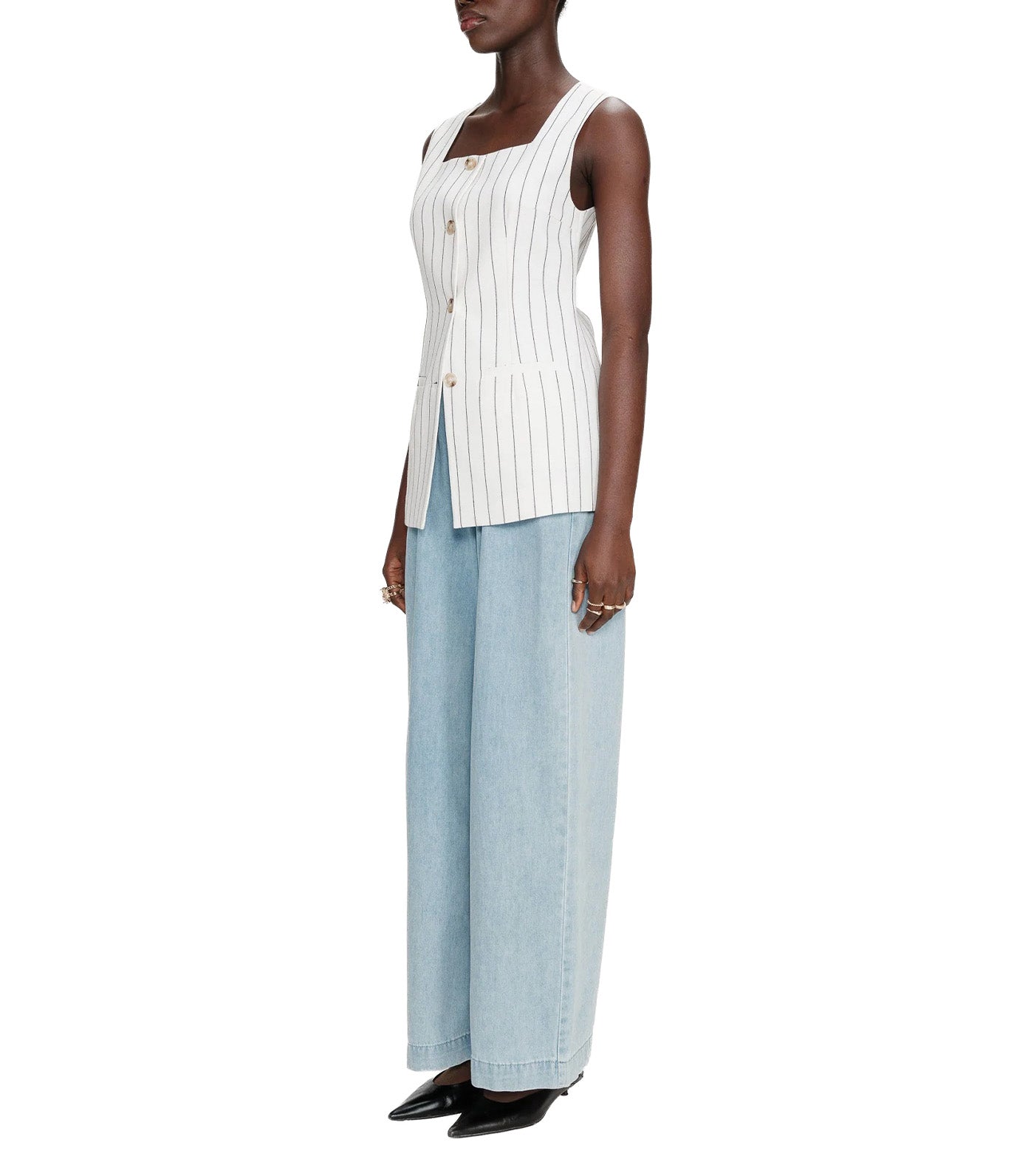 Vic Sleeveless Striped Linen Vest White
