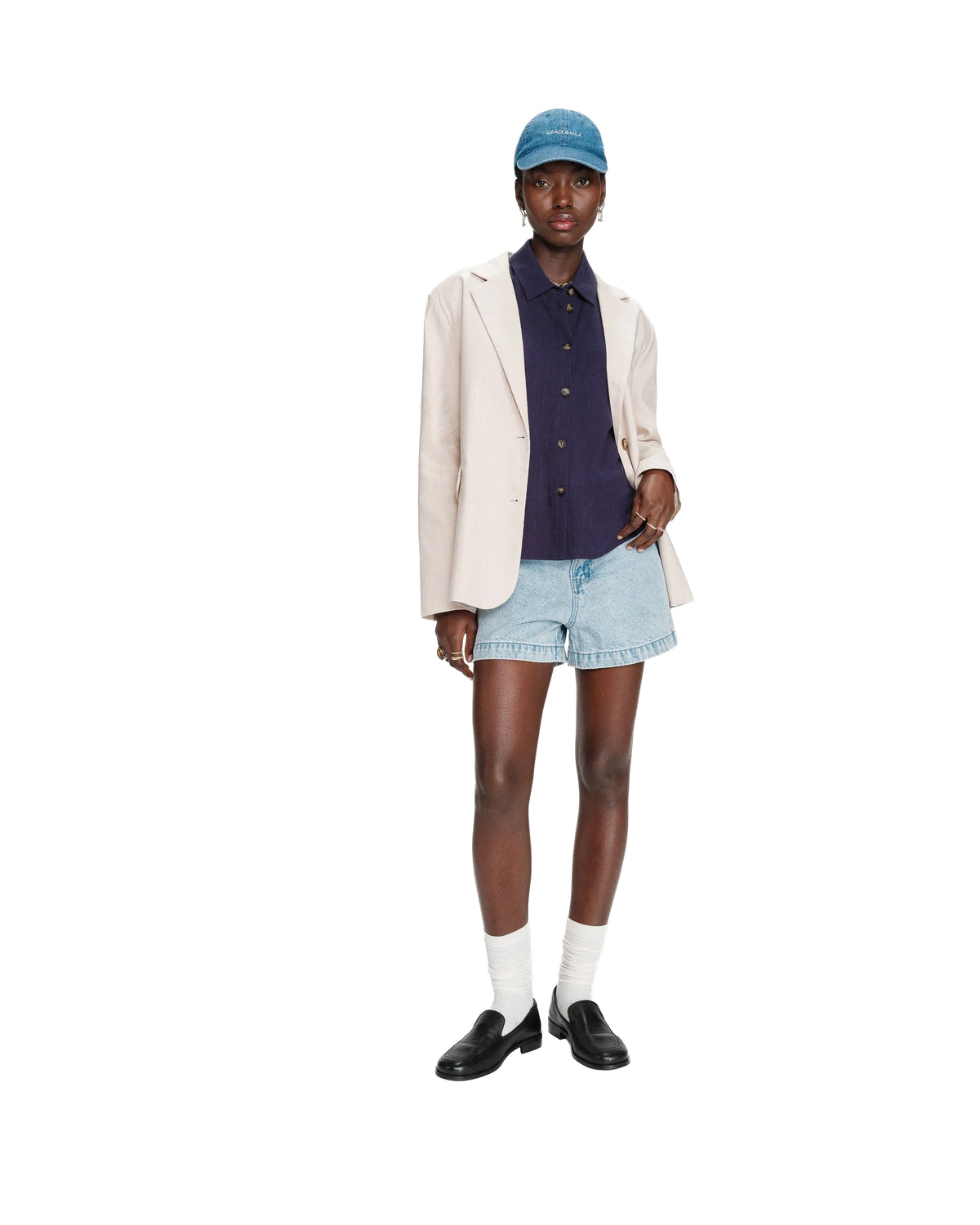 Perez Fluid Short-Sleeved Linen Shirt Navy